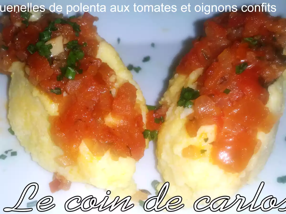 Quenelles de polenta aux tomates et oignons confits