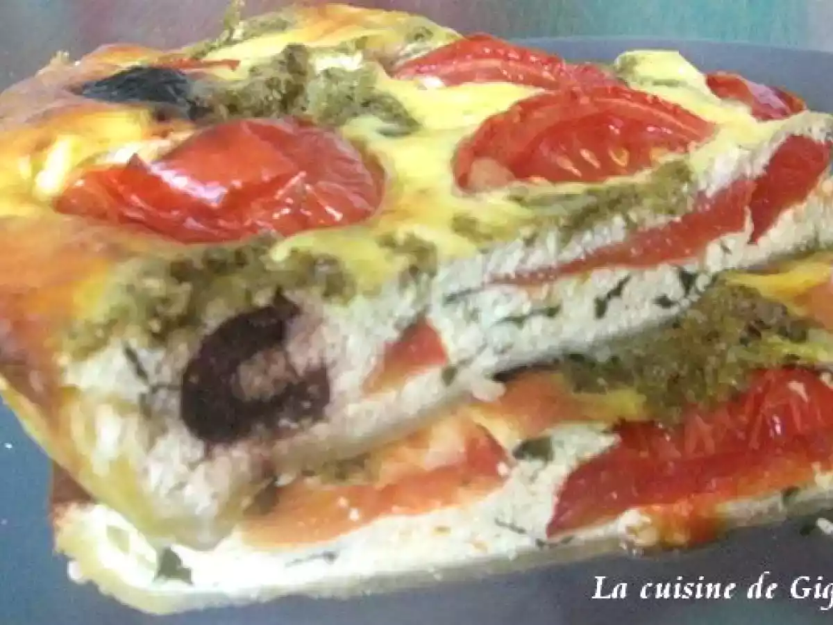 Quiche au basilic, tomates, pesto