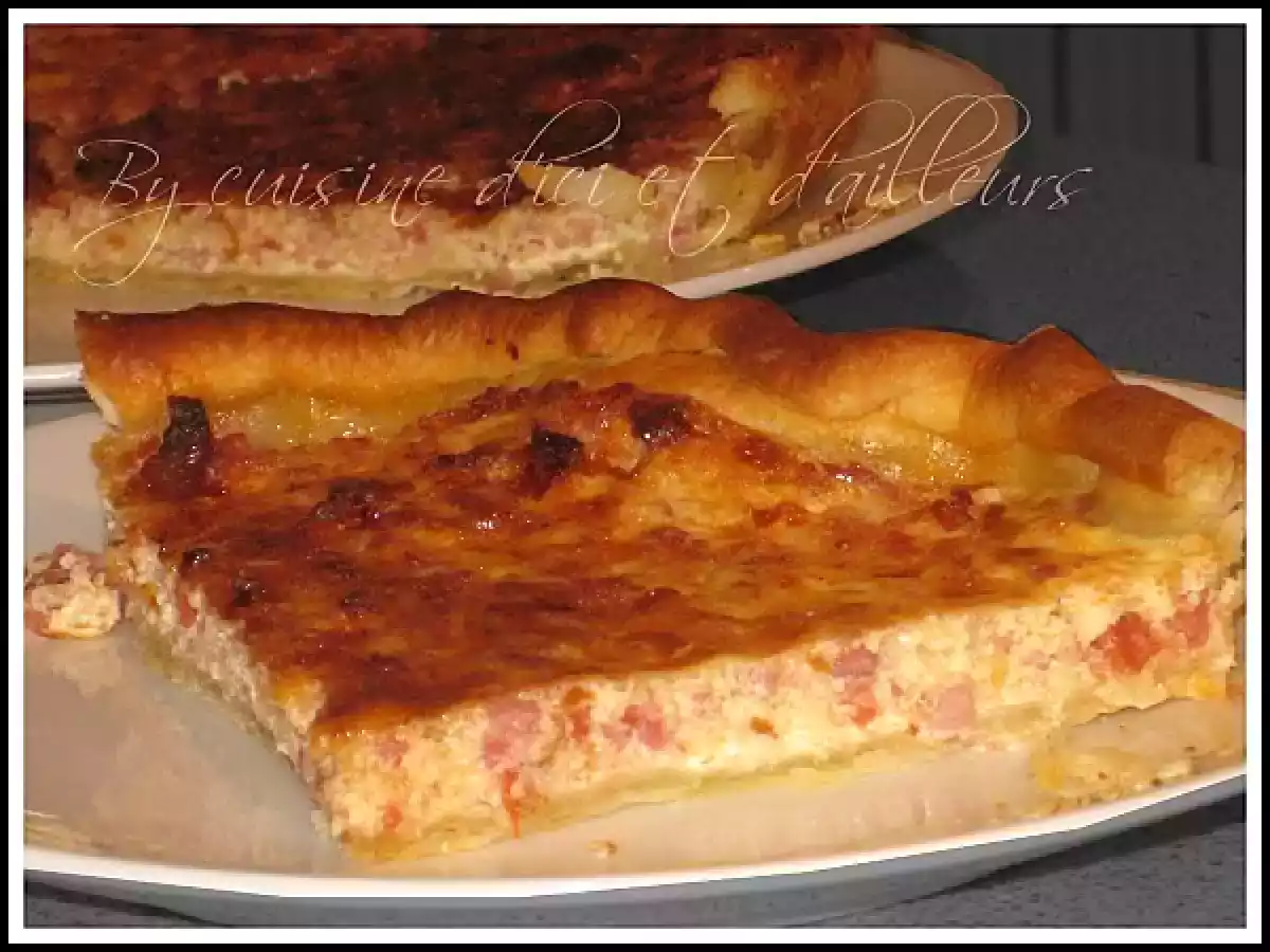 Quiche moulinée au jambon, chorizo et comté