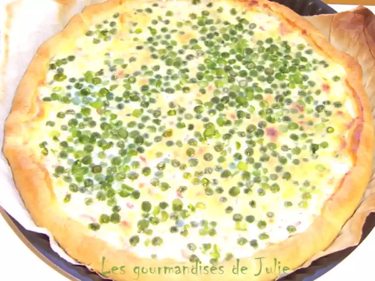Quiche petits pois, lardons, ricotta