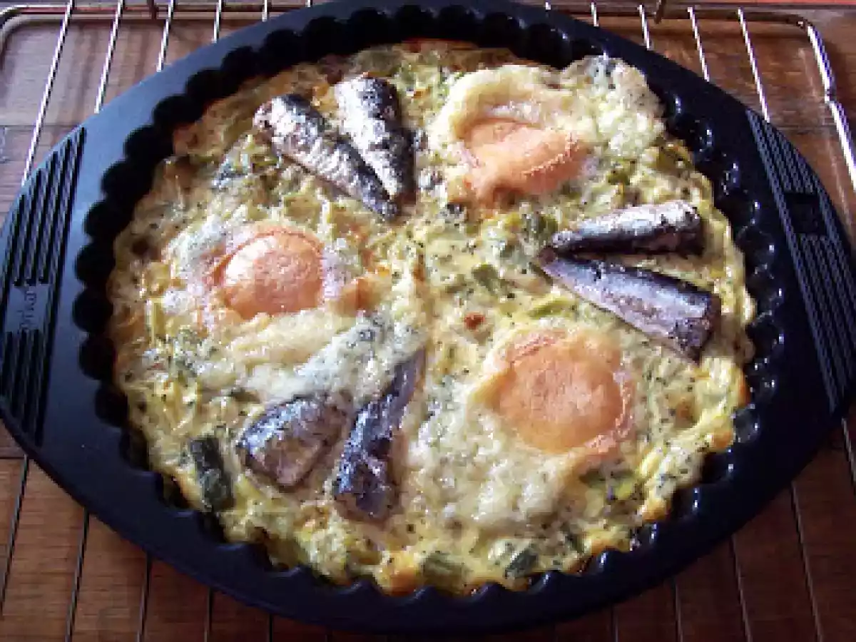 Quiche (sans pâte) aux poireaux, chèvre et sardines - photo 2