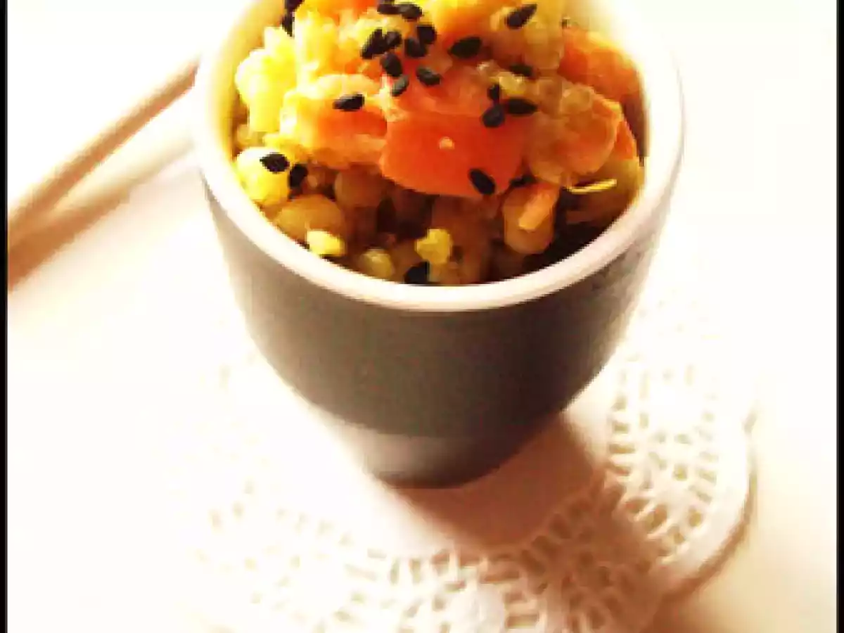 Quinoa et ebly au saumon fumé et à la nigelle comme un risotto