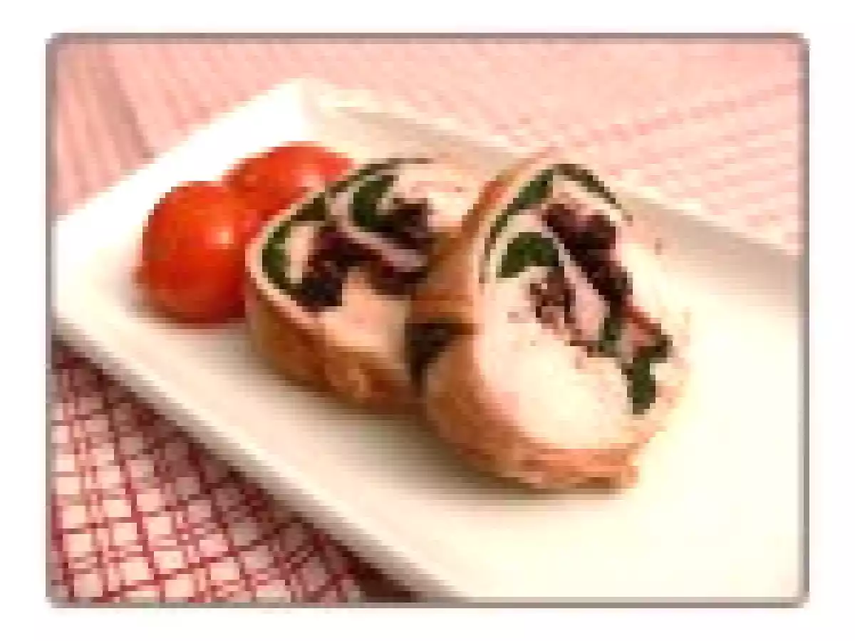 Râbles de lapin farcis au chèvre frais, olives, épinards