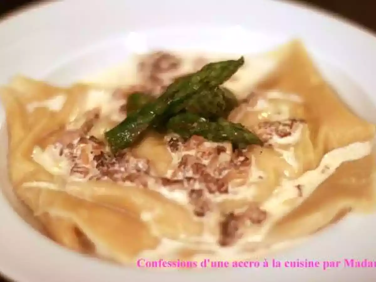 Ravioles d'asperges au lard et parmesan, crème aux morilles - photo 2