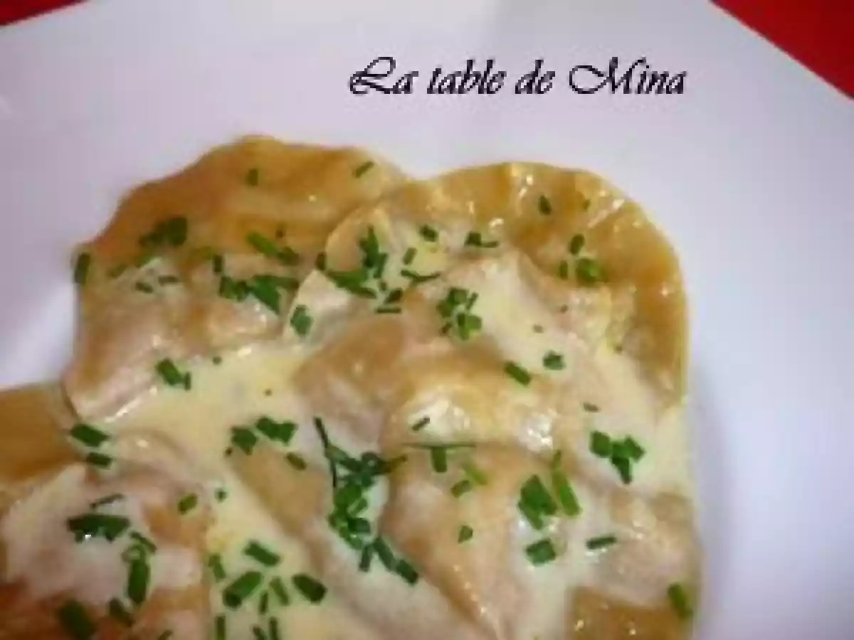 Ravioles de foie gras, crème ciboulette