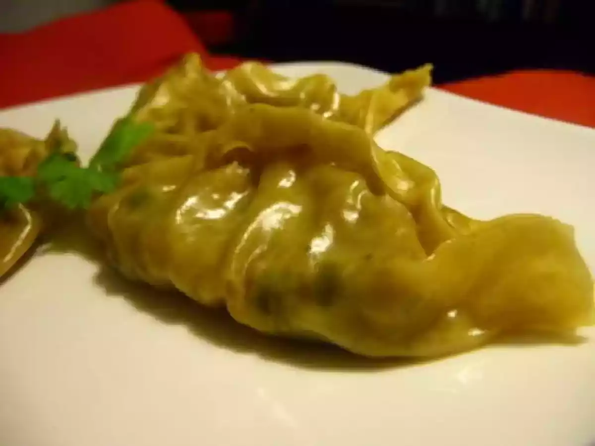 Ravioles végétariennes aux shiitake, petits pois et protéines de soja