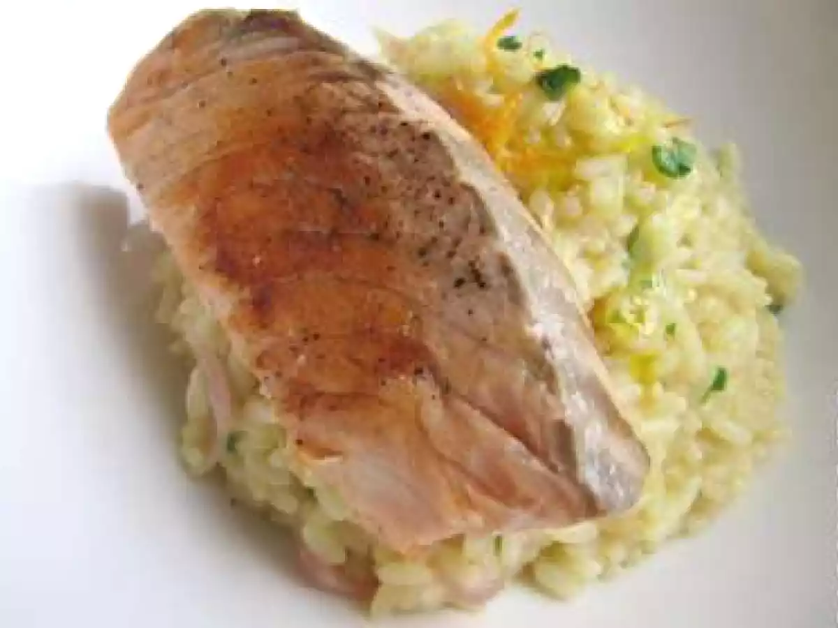 RISOTTO A L'ORANGE ET SAUMON GRILLE