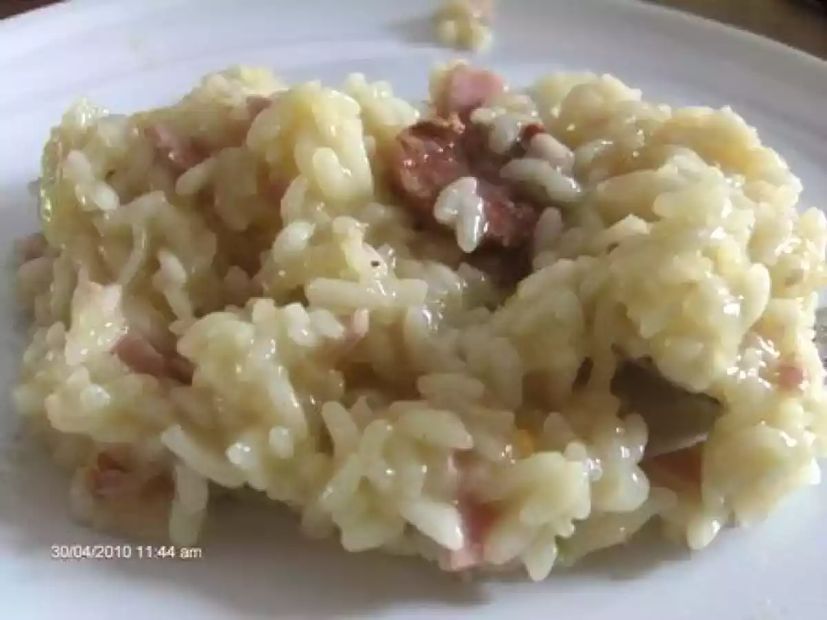 Risotto au chorizo, échalote et jambon