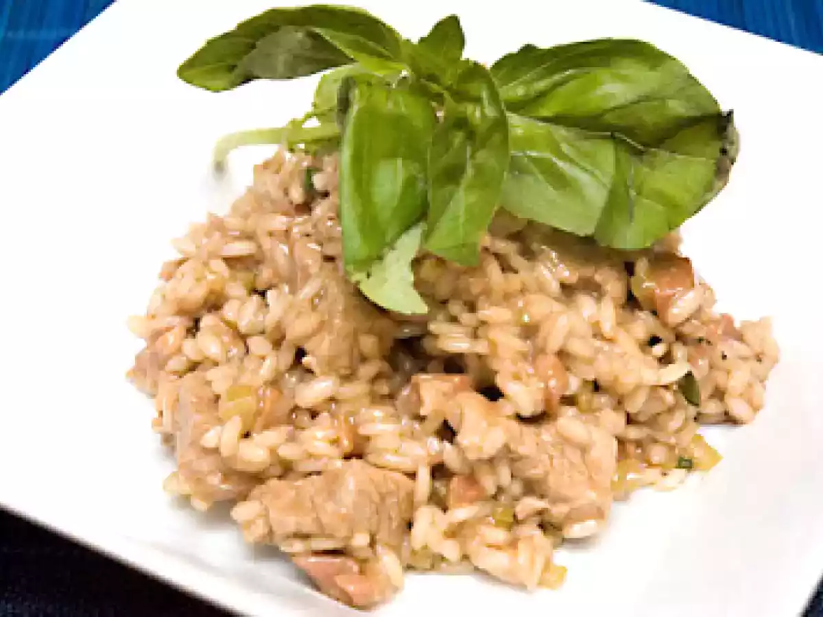 Risotto au filet de porc et au prosciutto, parfumé au vinaigre balsamique