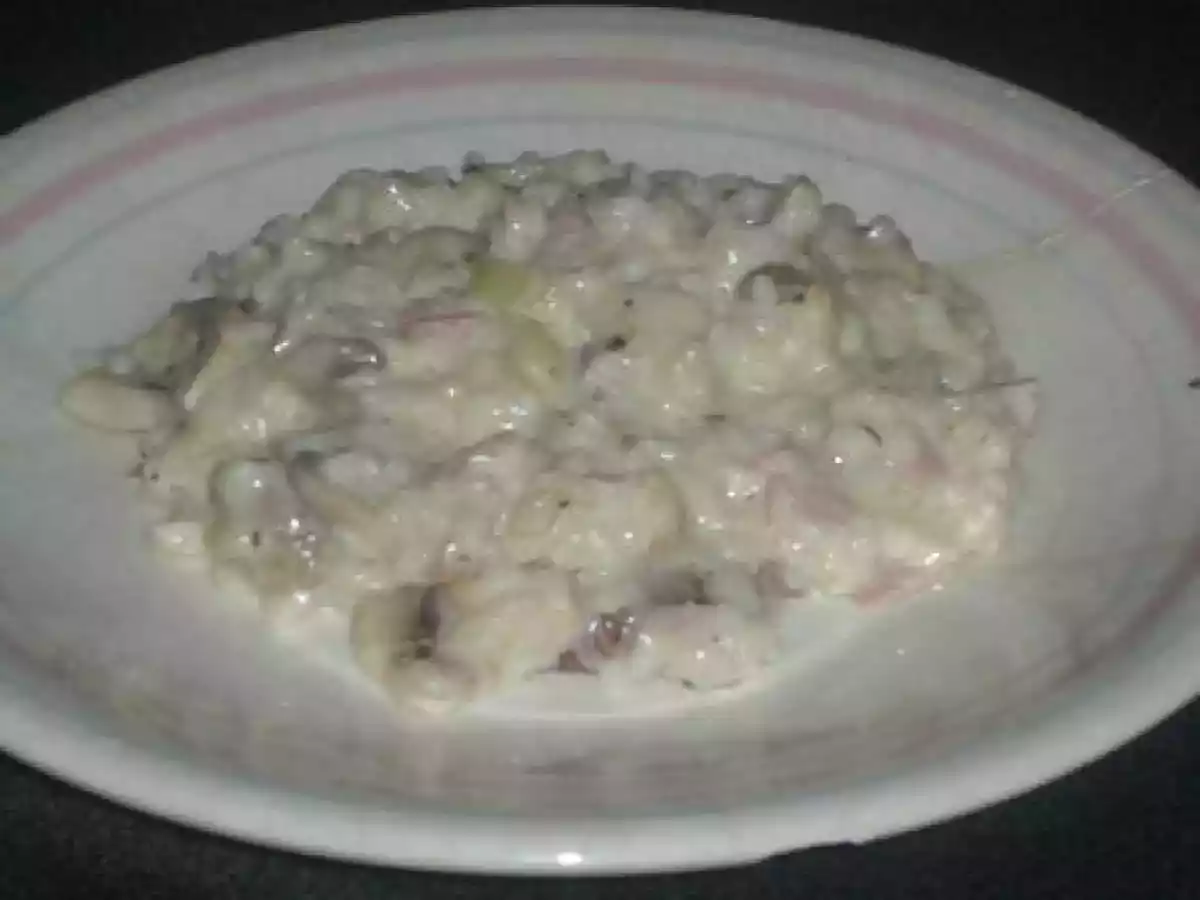 Risotto au mascarpone, jambon et champignons