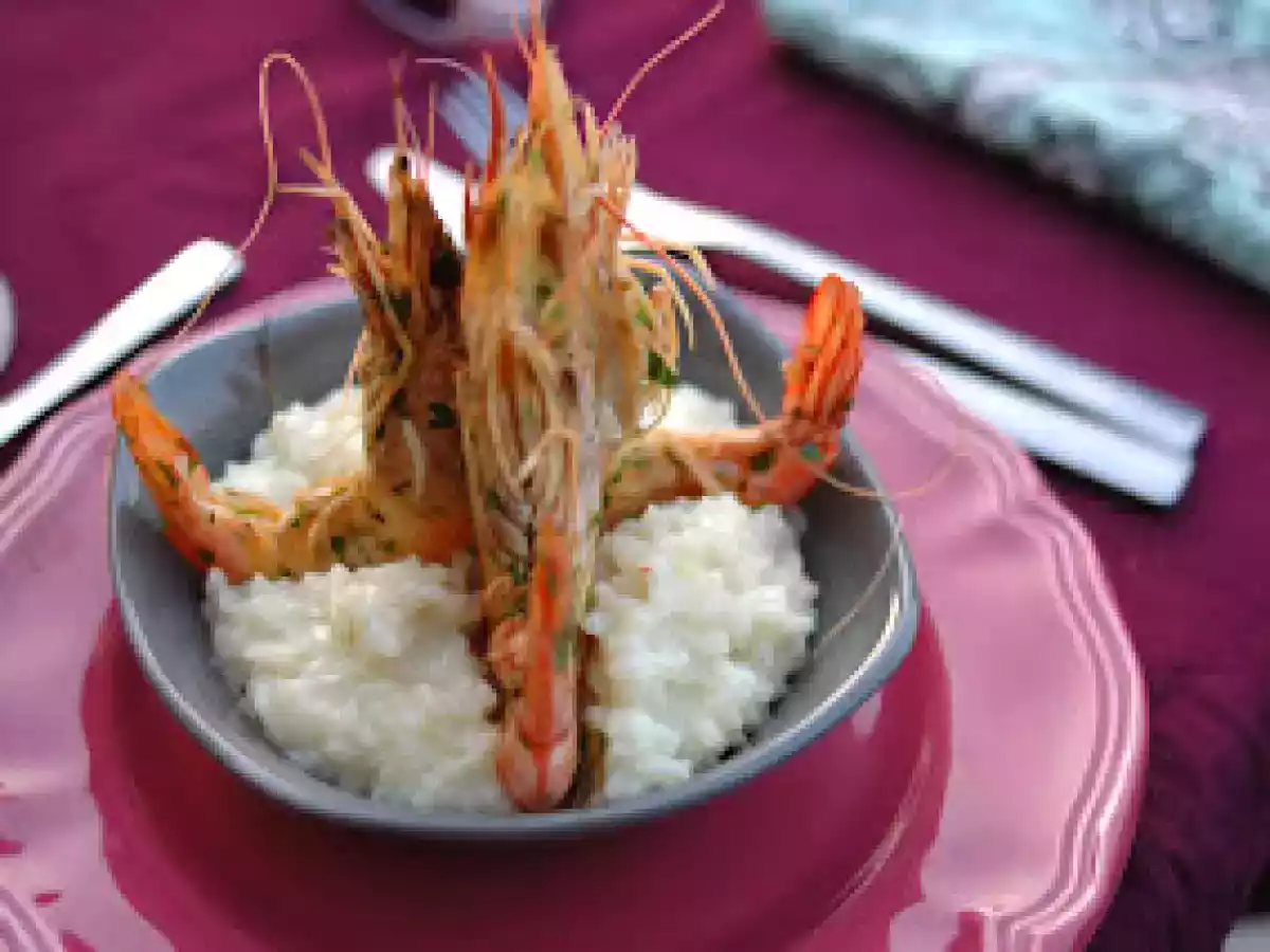RISOTTO au PARMESAN et CREVETTES FLAMBéES au PORTO