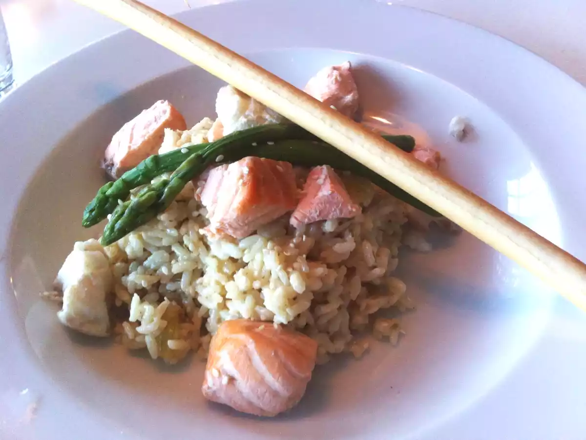 Risotto au thym et deux poissons