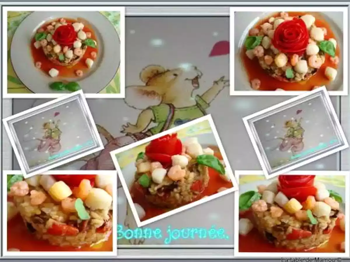 Risotto aux cèpes, Saint Jacques et crevettes