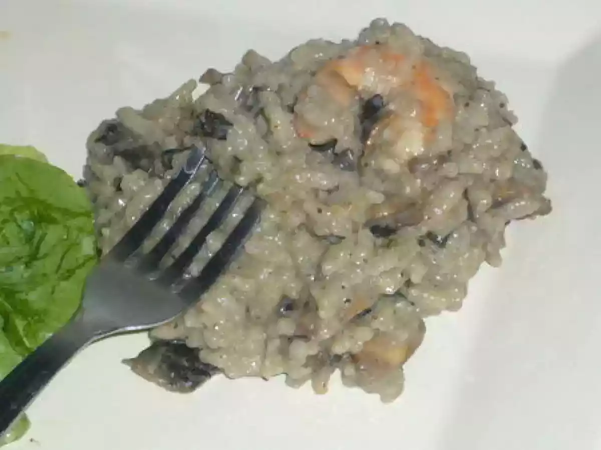 Risotto aux champignons, crevettes et Noilly Prat