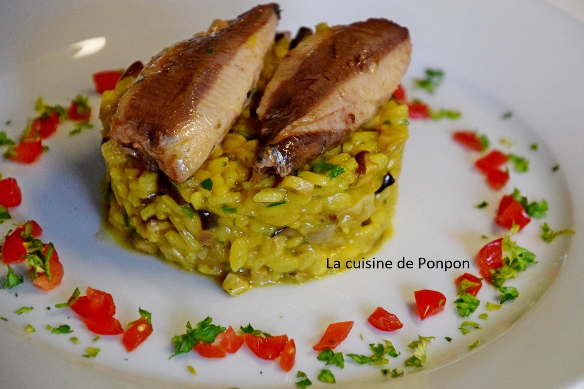 Risotto aux champignons des bois de sardines à l'huile d'olive Recette Ptitchef