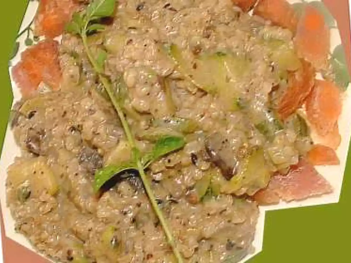 Risotto aux courgettes-champignons à la crème de sésame