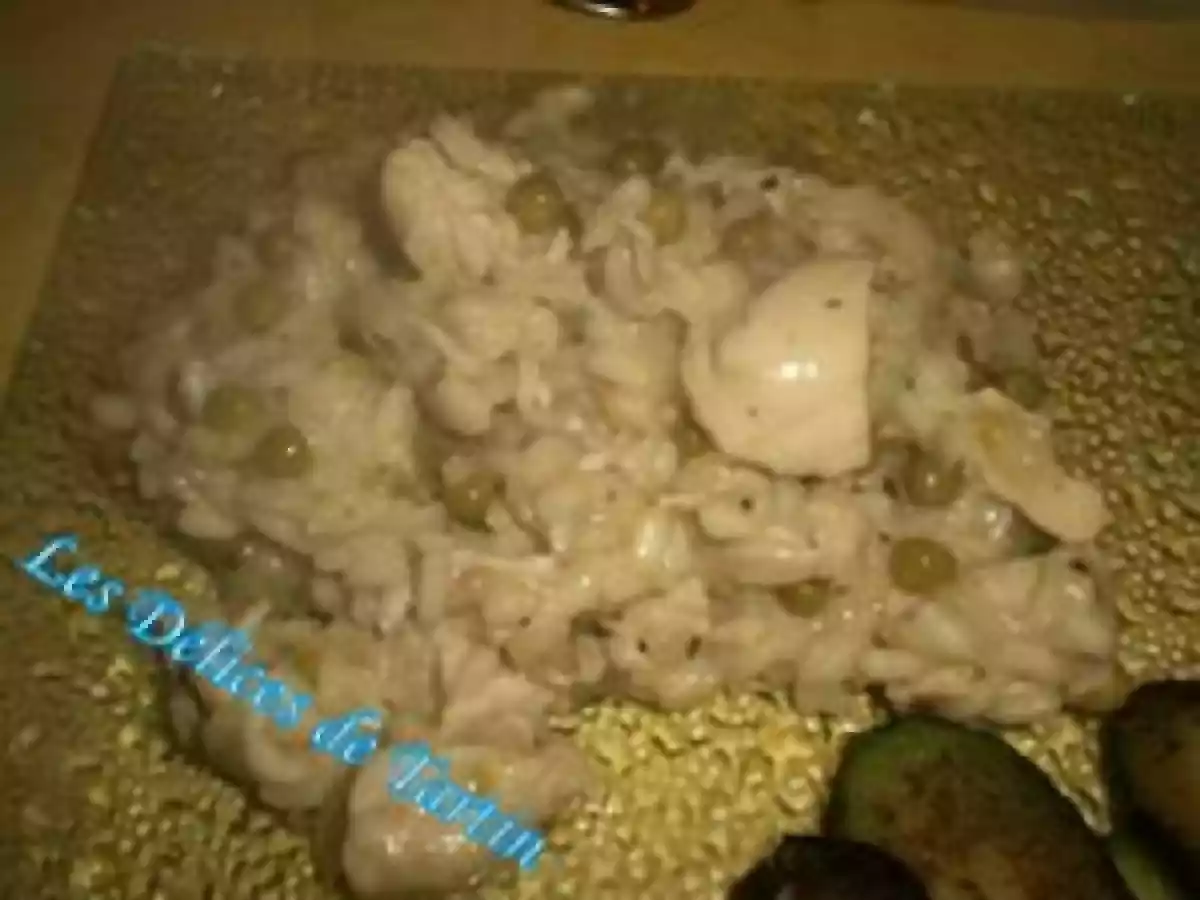 Risotto aux dés de poulet et petits pois, courgettes roties - photo 2