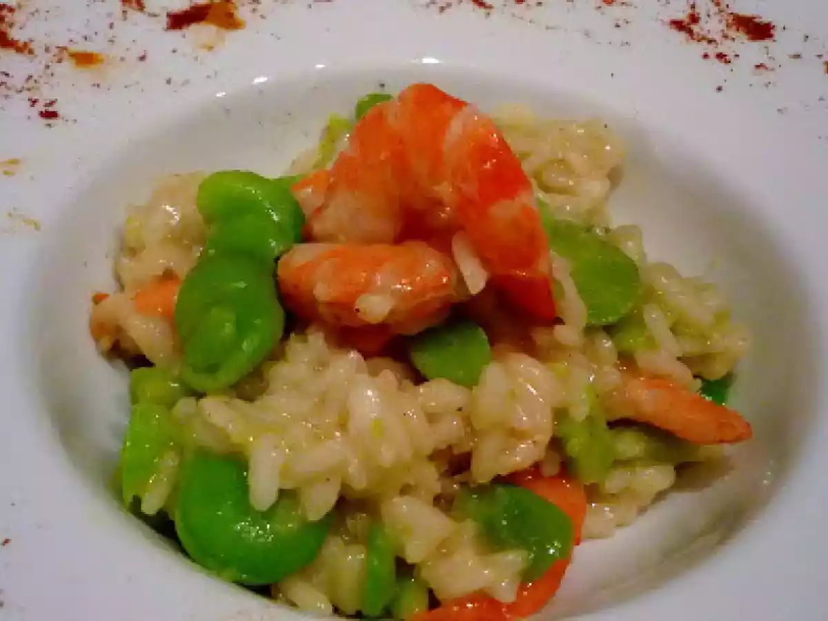 Risotto aux fèves et crevettes