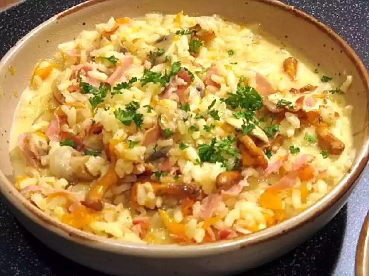 Risotto aux girolles et potiron sur une note de gingembre.