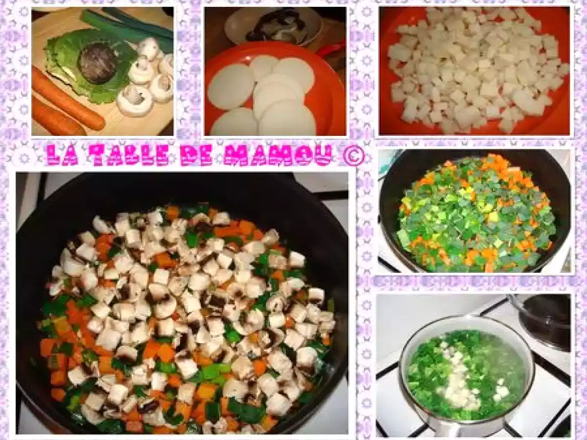 Risotto aux légumes d'hiver, pangas, moules et crevettes