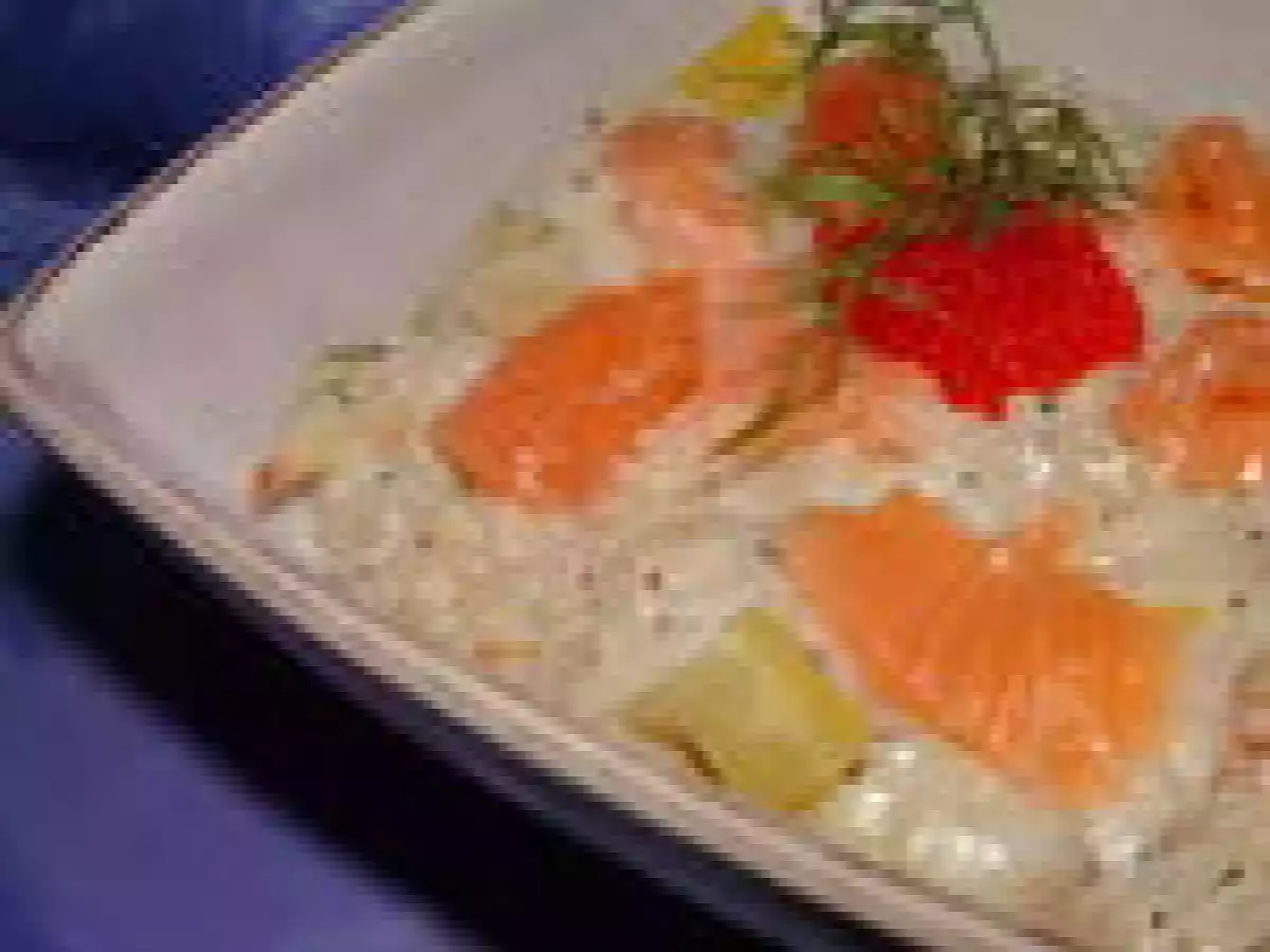 Risotto aux poireaux, saumon fumé et chèvre