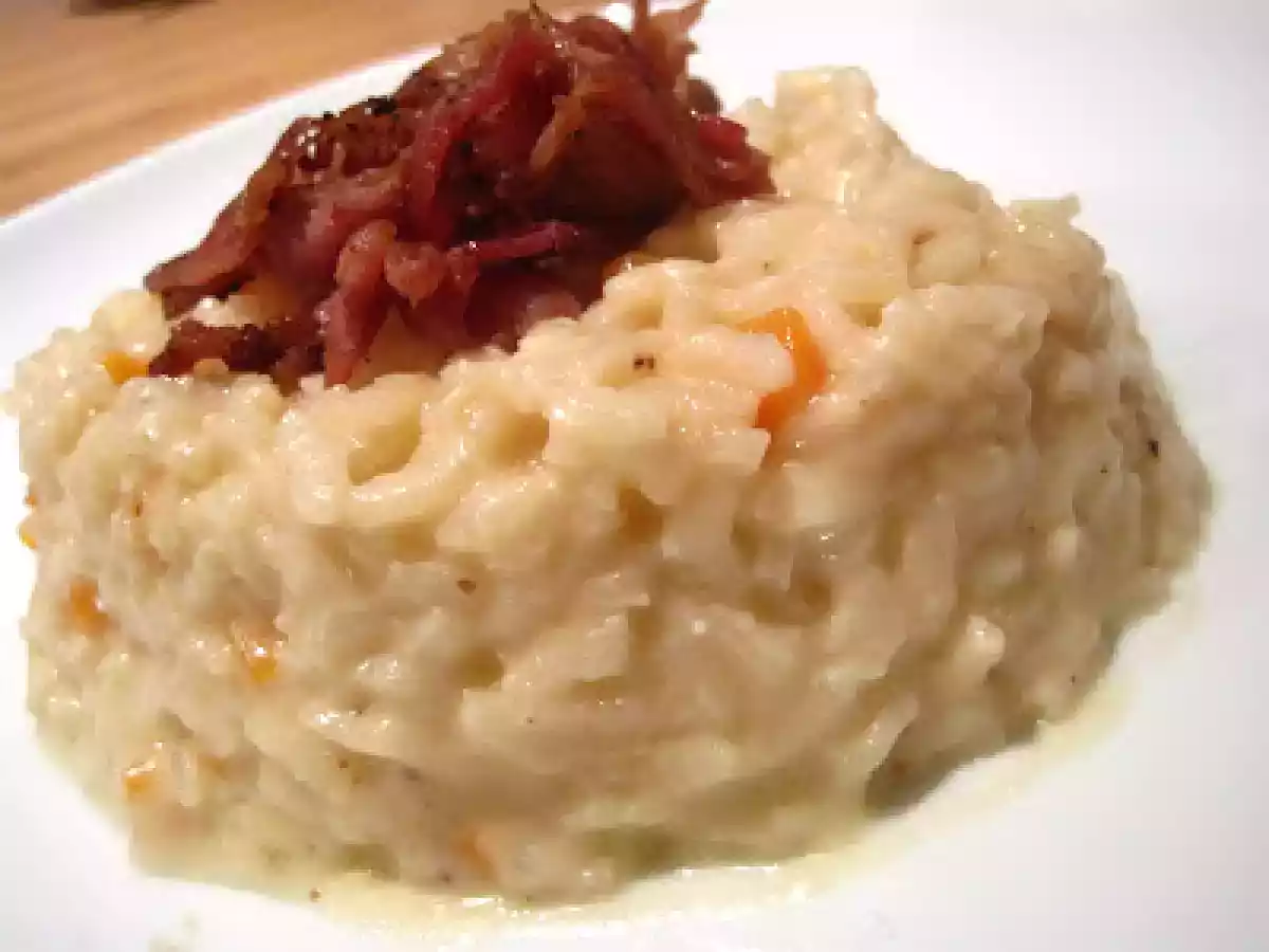 Risotto carotte, safran et lard au balsamique