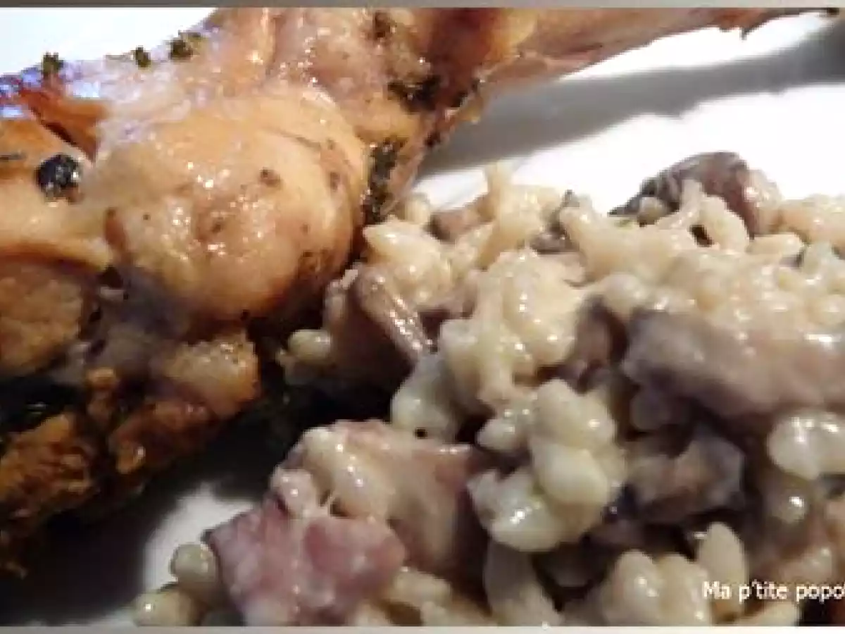 Risotto crémeux aux champignons et aux lardons
