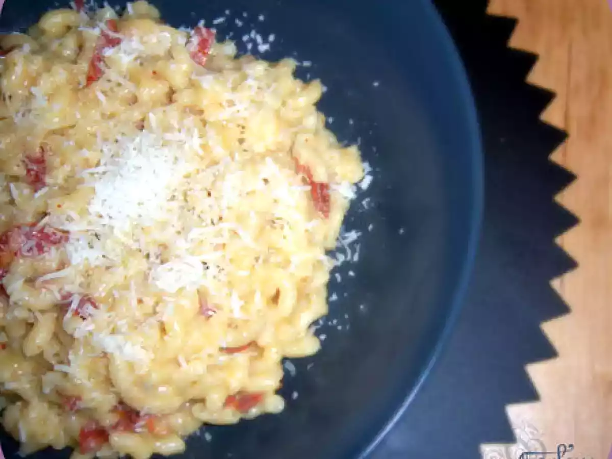 Risotto de coquillettes chorizo-chevre-parmesan