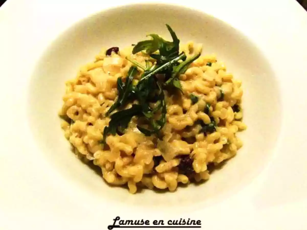 Risotto de coquillettes roquette saint felicien et noisettes grillées