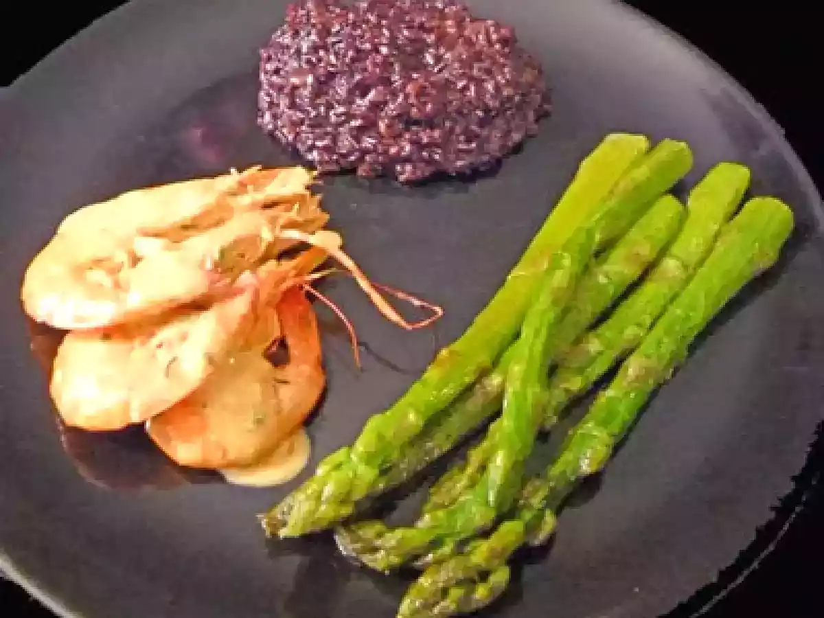 Risotto de riz vénéré, gambas et asperges poêlées - photo 2
