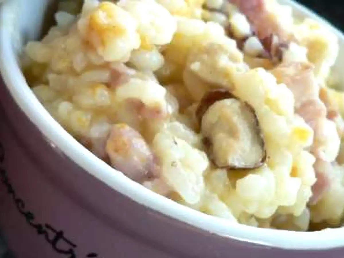 Risotto lardons-mimolette-noisettes