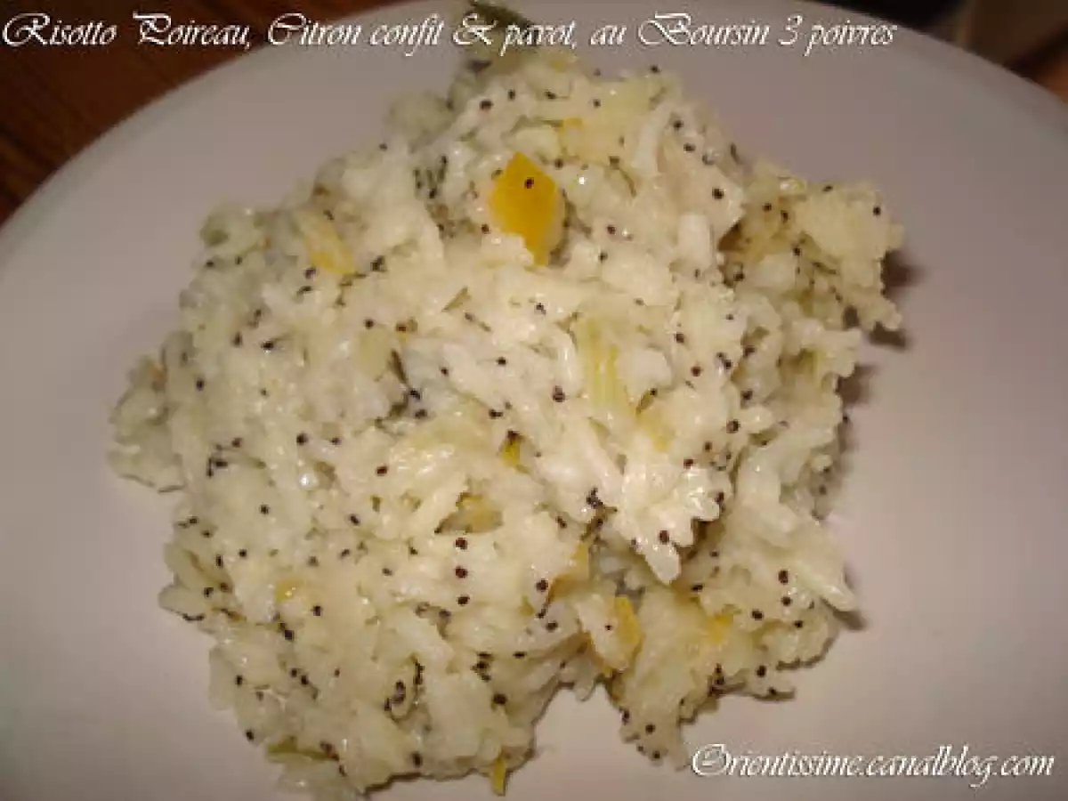 Risotto Poireau, Citron confit & pavot, au Boursin 3 poivres