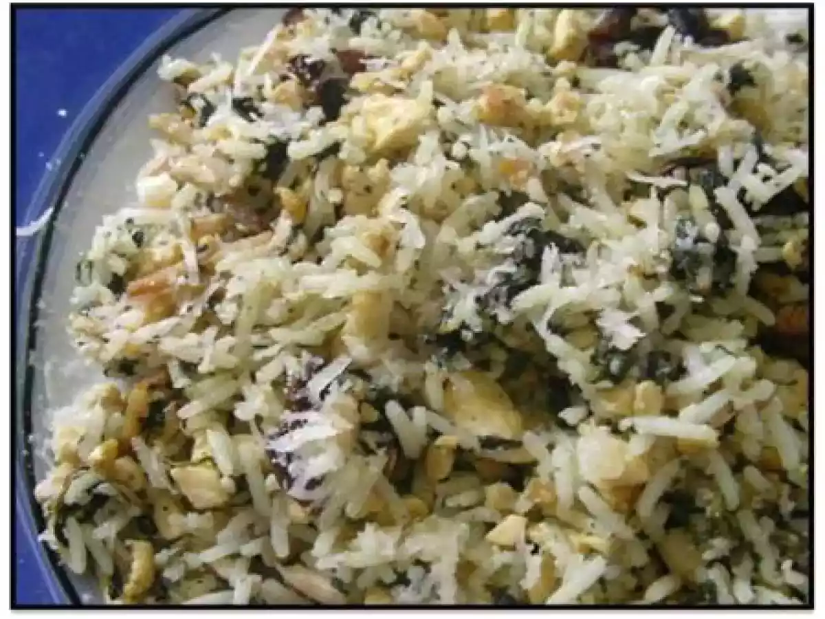 Risotto végétarien - épinards, tofu, champignons, sésame