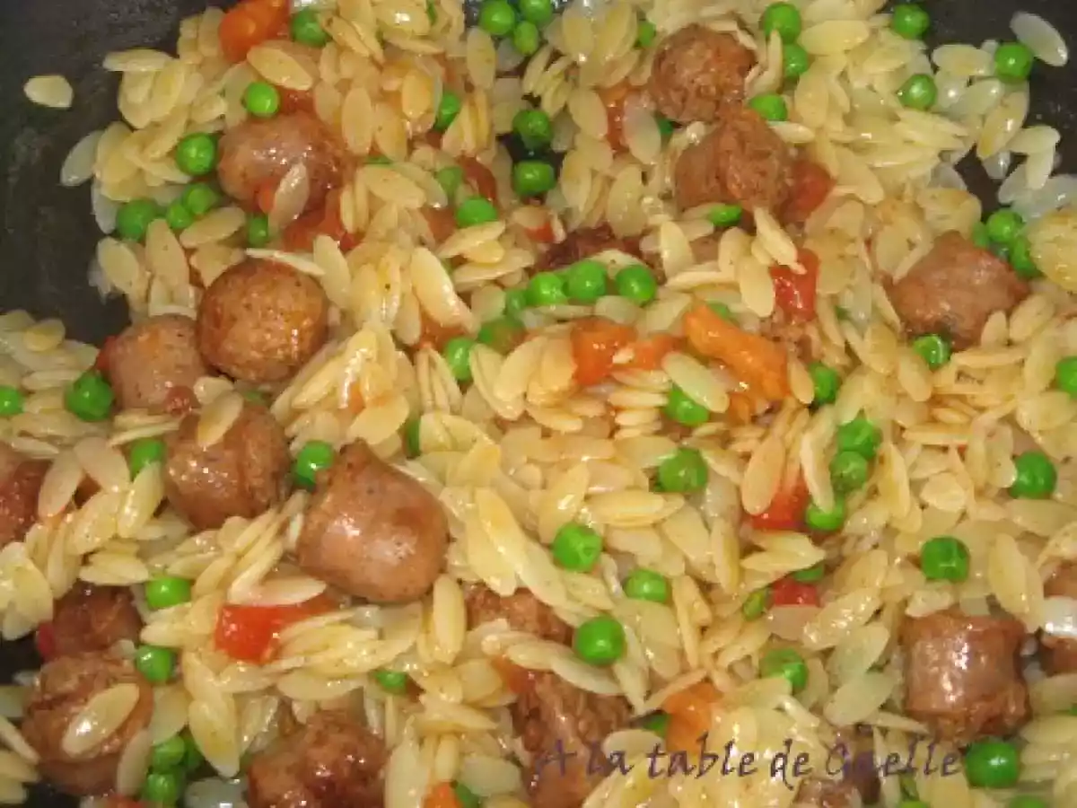 Rissoni à la saucisse et aux petits pois