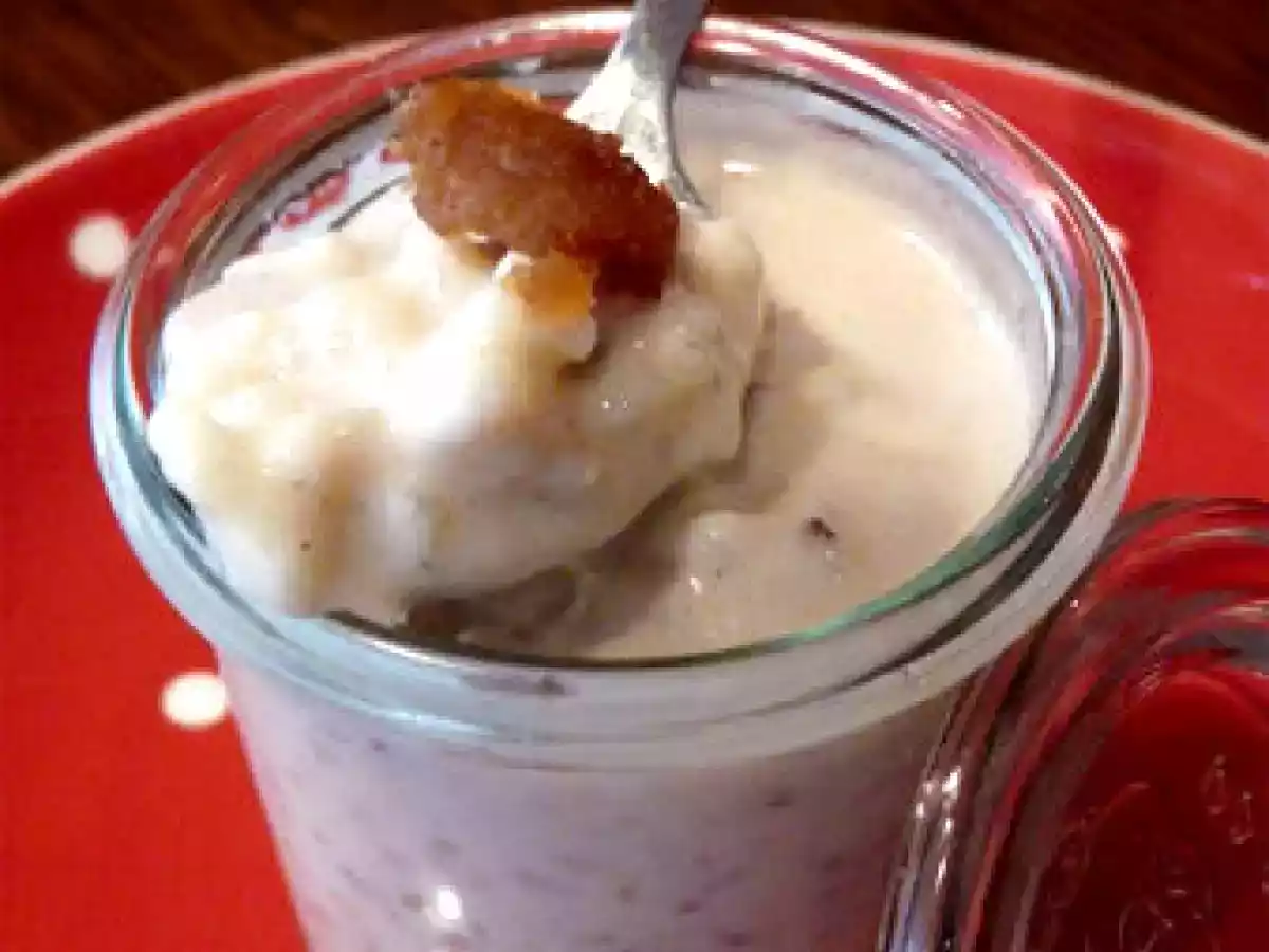 Riz au lait aux brisures de châtaigne confite et au sivanil (confit de vanille)