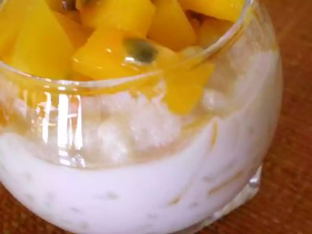 Riz au lait de coco, mangue et fruits de la passion