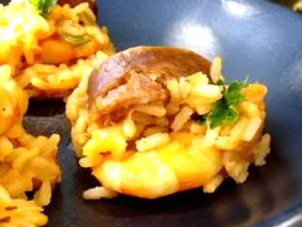 °riz, crevette & saucisse°