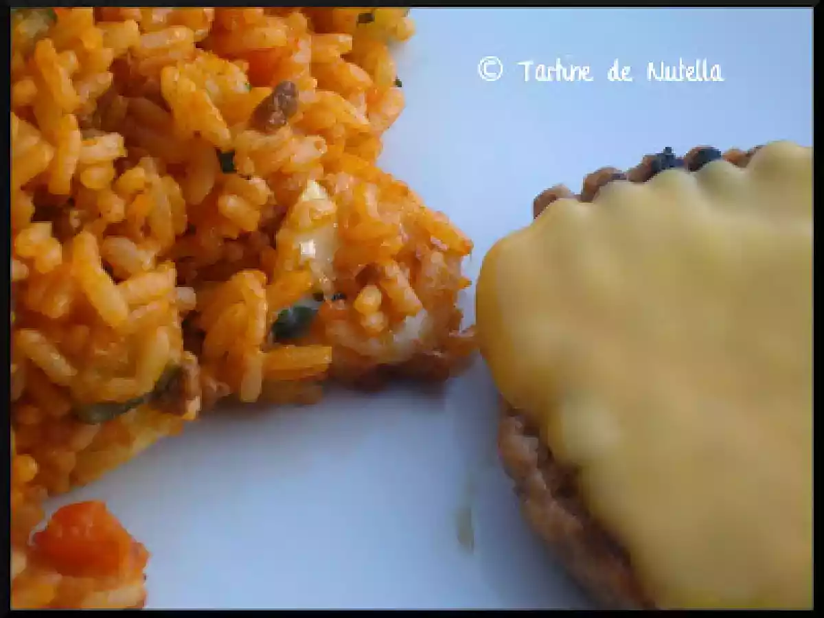 Riz tomaté aux légumes et steak au fromage