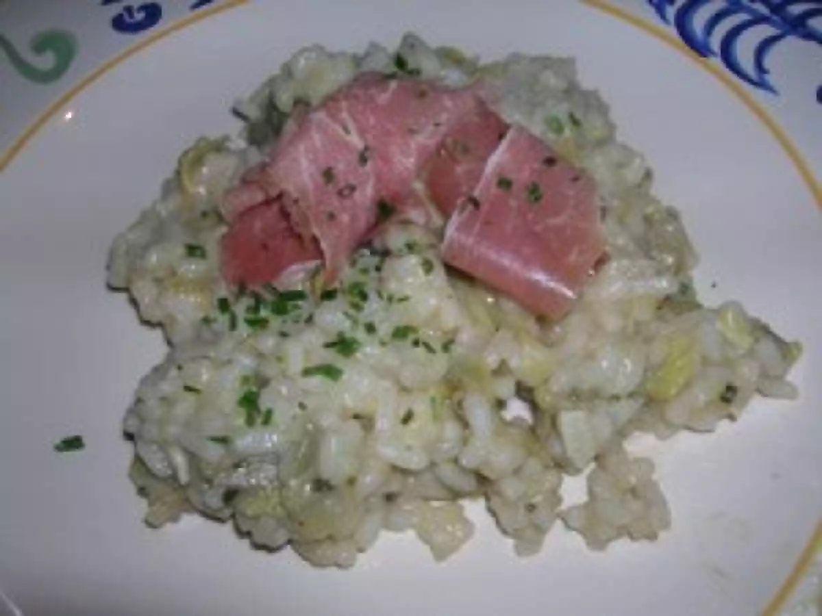 Rizotto d'artichauts, parmesan et jambon de parme