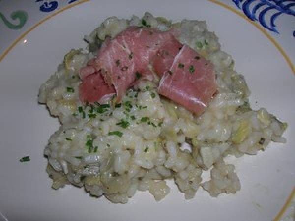 Rizotto d'artichauts, parmesan et jambon de parme