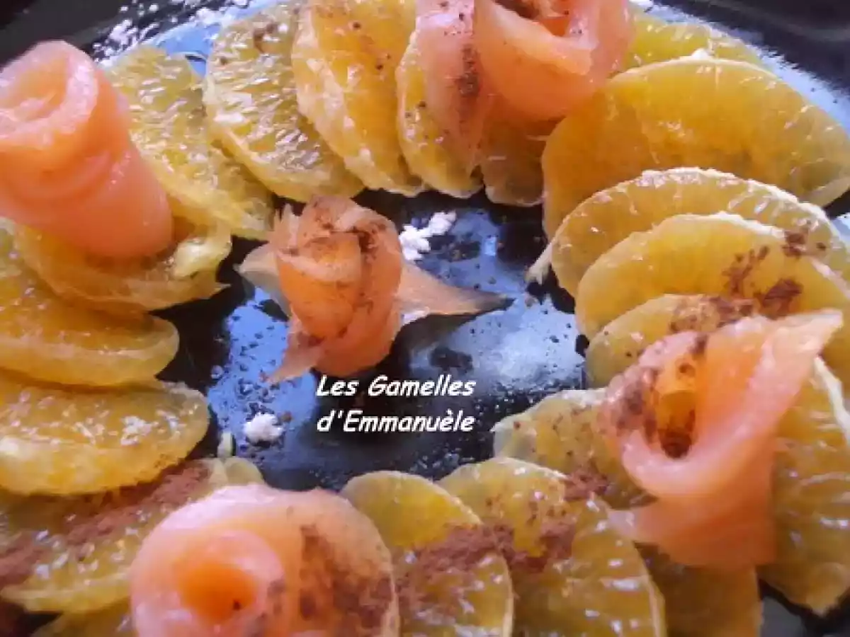 Rosace de carpaccio de clémentines aux fleurs de saumon cacaotées - photo 2