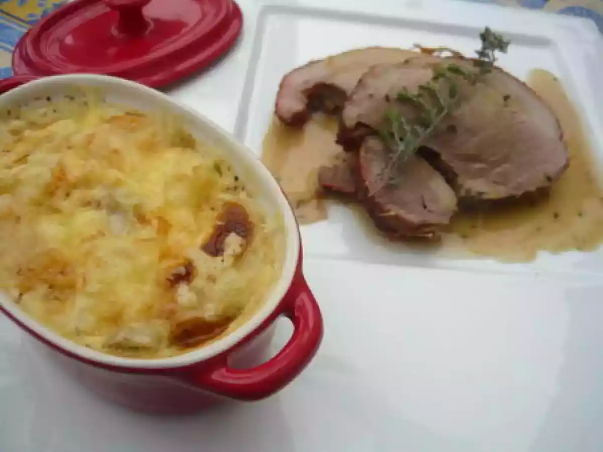 Rôti de porc au miel et gratin de topinambours - photo 2
