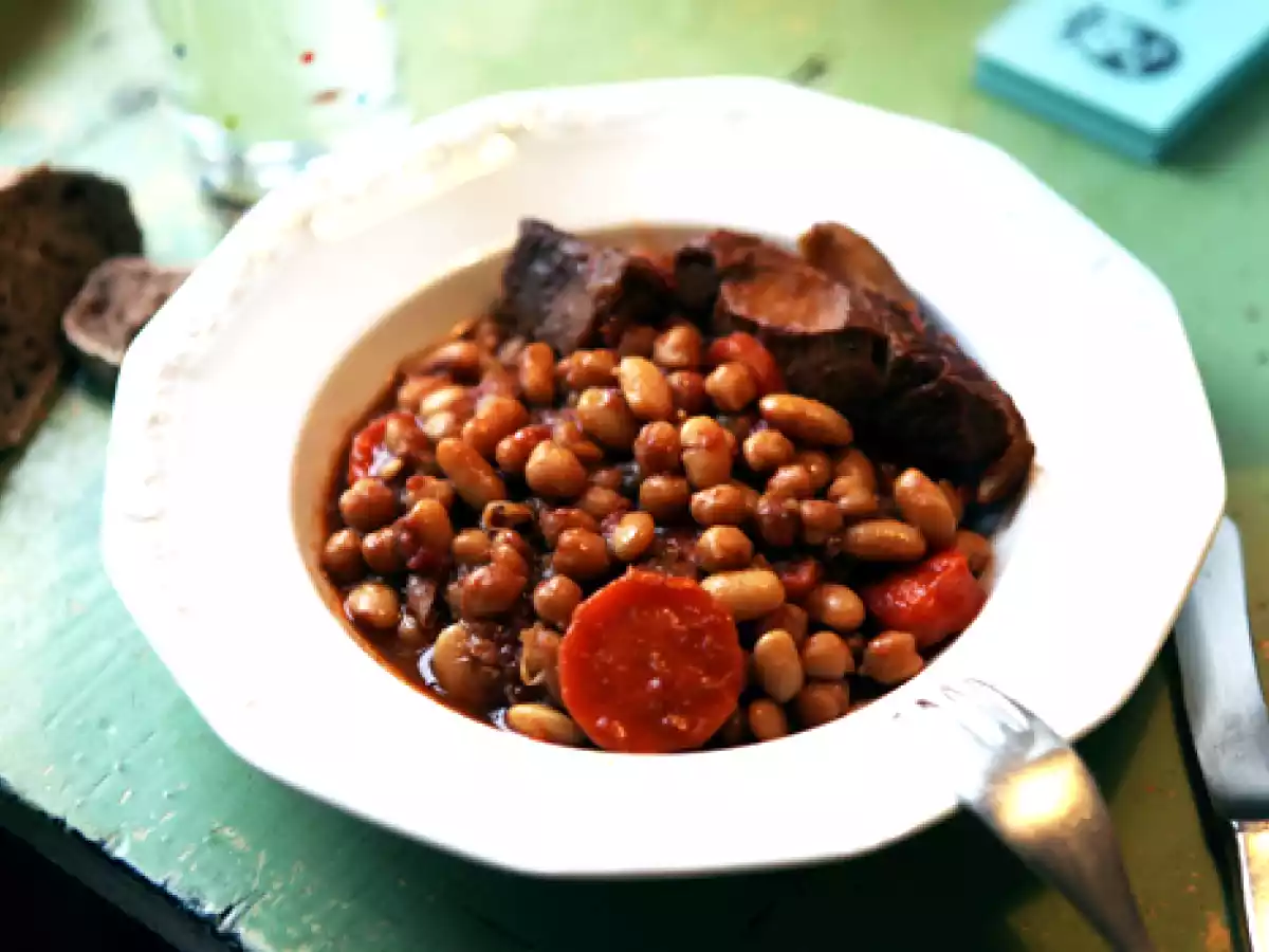 Rôti de porc aux haricots blancs et pois chiches, façon harira