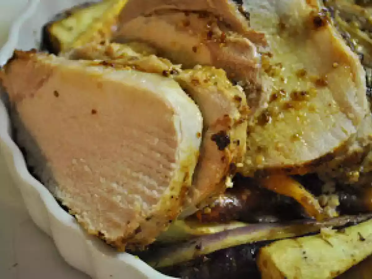 Rôti de porc aux miel, moutarde et vin blanc - photo 3