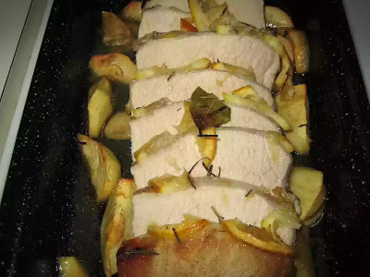 Rôti de porc aux pommes, miel et thym!!