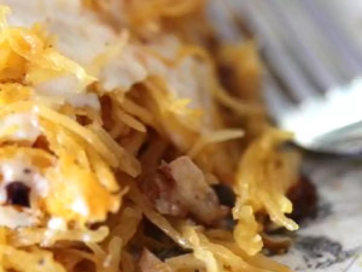 Rôti de porc enrobé de poitrine fumée et gratin de courge spaghetti aux noix - photo 2