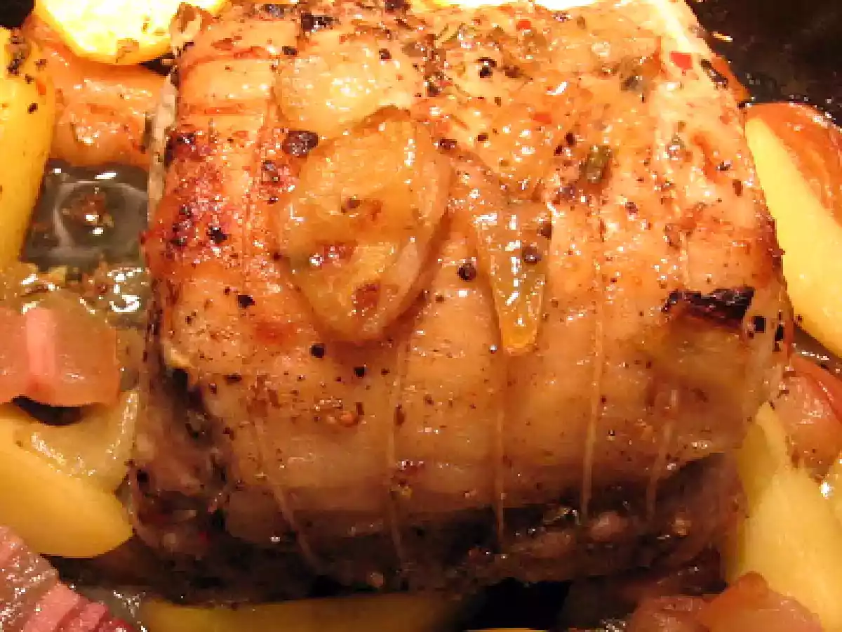 Rôti de porc pomme en l'air - Schweinebraten Himmel un Erd