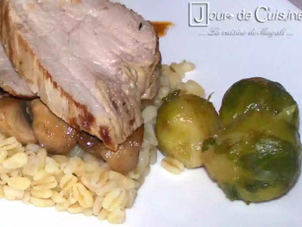 Rôti de veau au jus, choux de Bruxelles, champignons et blé - photo 2