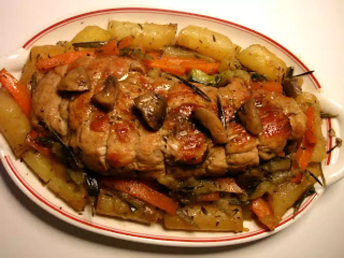 Rôti de veau caramélisé au miel et romarin