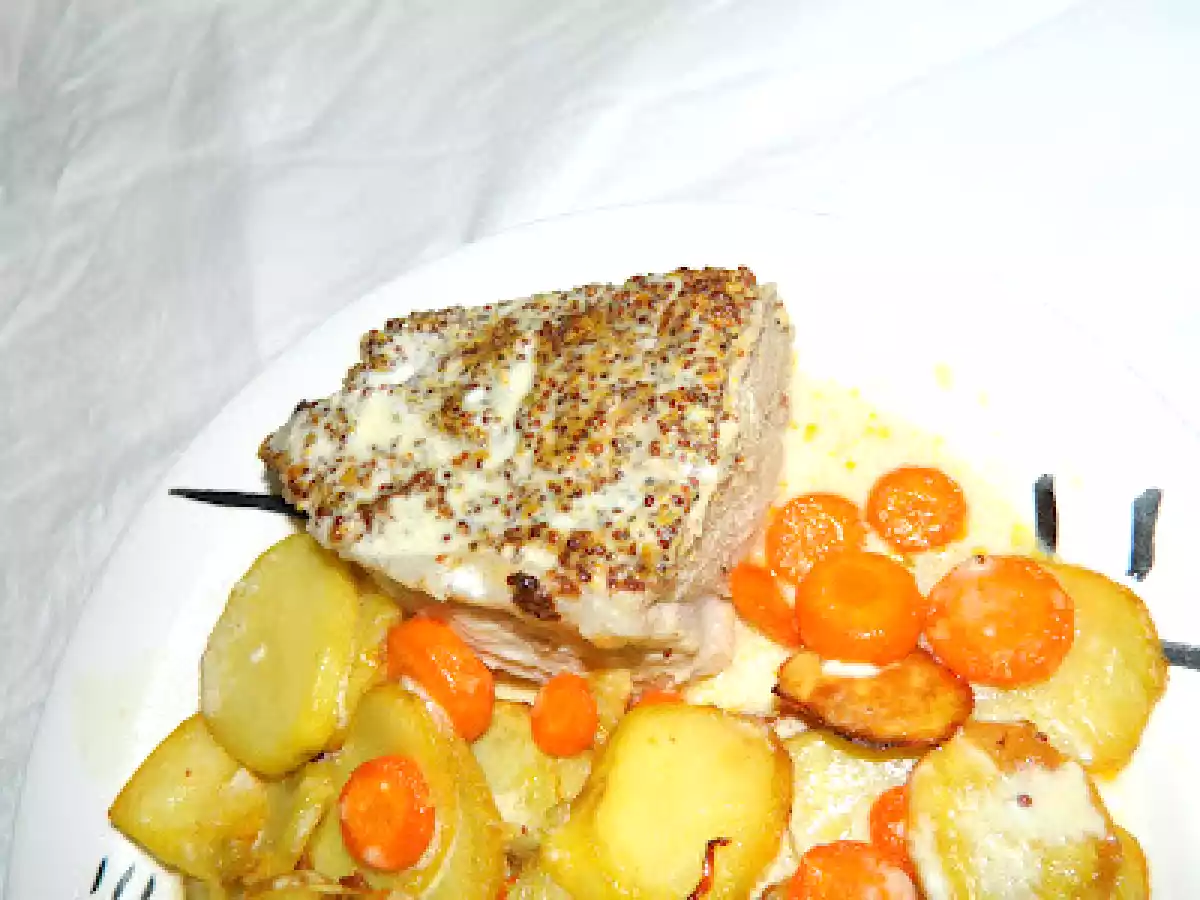 Rouelle de porc en croute moutardé et sa sauce au houblon.